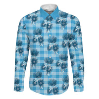 Blue Palaka Hawaii Family Matching Tank Maxi Dress and Hawaiian Shirt Hawaiian Lehua Blossoms LT05 Dad's Shirt - Long Sleeve Blue - Polynesian Pride