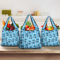 Blue Palaka Hawaii Grocery Bag Hawaiian Lehua Blossoms