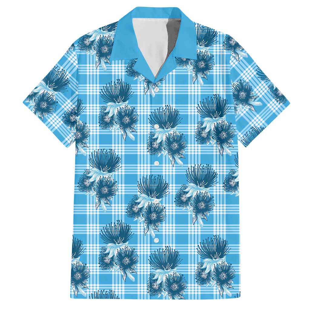 Blue Palaka Hawaii Hawaiian Shirt Hawaiian Lehua Blossoms