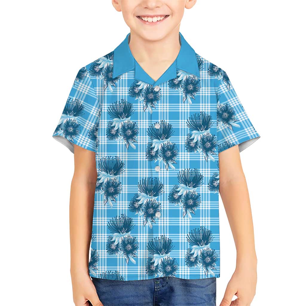 Blue Palaka Hawaii Hawaiian Shirt Hawaiian Lehua Blossoms