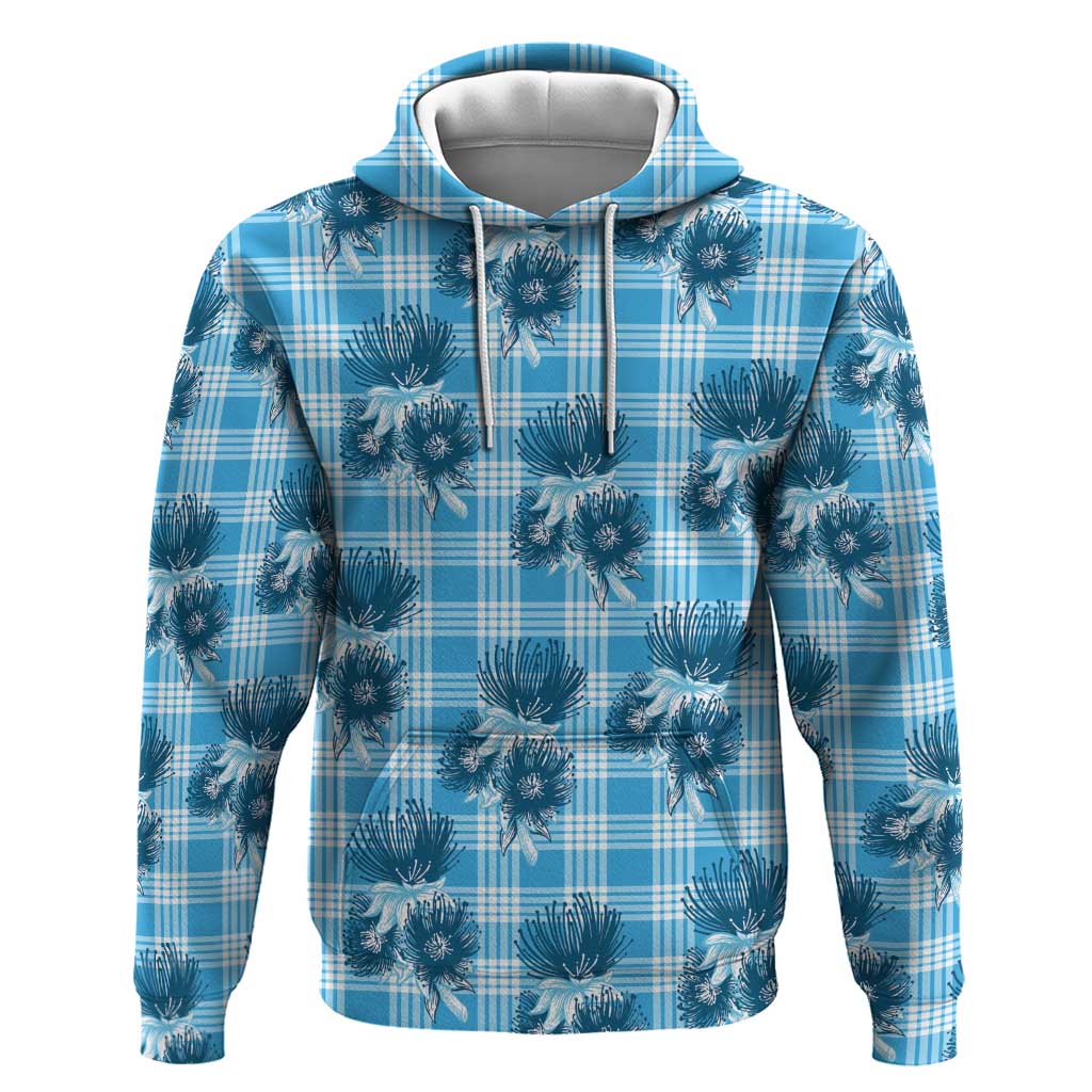 Blue Palaka Hawaii Hoodie Hawaiian Lehua Blossoms