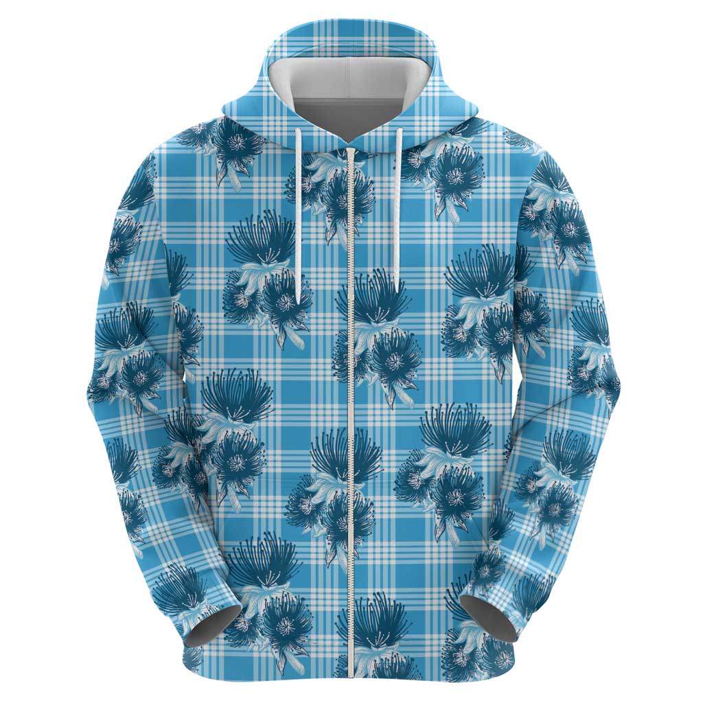 Blue Palaka Hawaii Hoodie Hawaiian Lehua Blossoms
