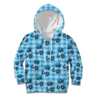 Blue Palaka Hawaii Kid Hoodie Hawaiian Lehua Blossoms