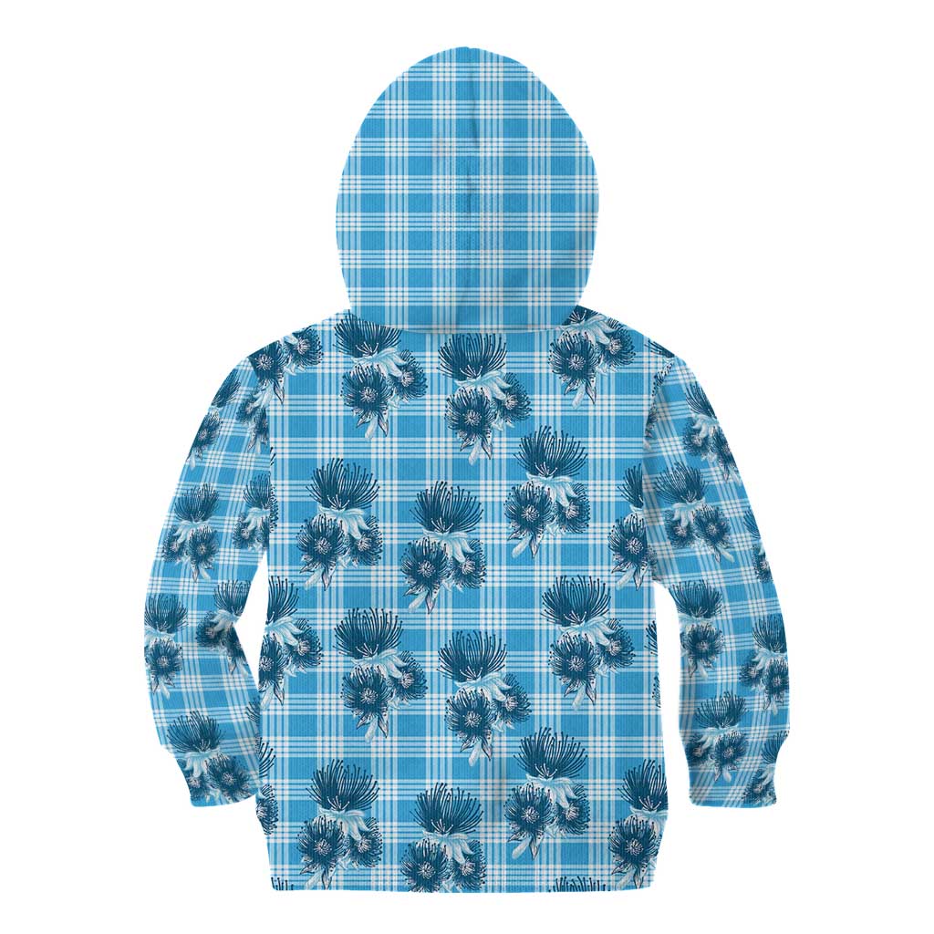 Blue Palaka Hawaii Kid Hoodie Hawaiian Lehua Blossoms