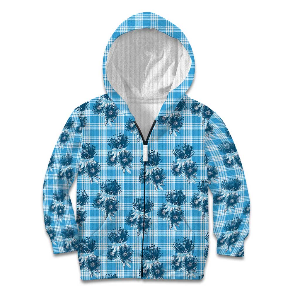 Blue Palaka Hawaii Kid Hoodie Hawaiian Lehua Blossoms