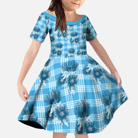 Blue Palaka Hawaii Kid Short Sleeve Dress Hawaiian Lehua Blossoms LT05 KID Blue - Polynesian Pride