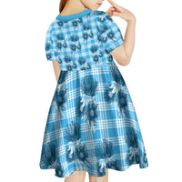 Blue Palaka Hawaii Kid Short Sleeve Dress Hawaiian Lehua Blossoms LT05 - Polynesian Pride