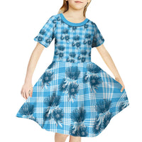 Blue Palaka Hawaii Kid Short Sleeve Dress Hawaiian Lehua Blossoms LT05 - Polynesian Pride