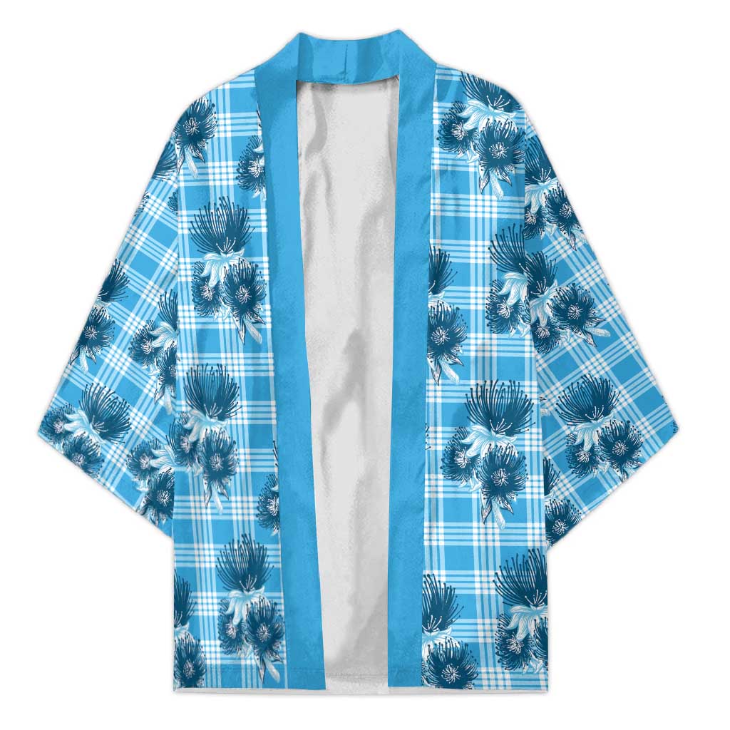 Blue Palaka Hawaii Kimono Hawaiian Lehua Blossoms