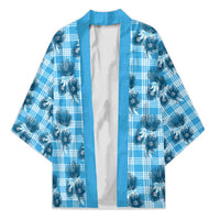 Blue Palaka Hawaii Kimono Hawaiian Lehua Blossoms