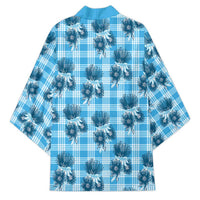 Blue Palaka Hawaii Kimono Hawaiian Lehua Blossoms
