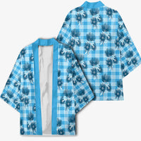 Blue Palaka Hawaii Kimono Hawaiian Lehua Blossoms