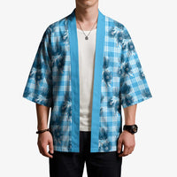 Blue Palaka Hawaii Kimono Hawaiian Lehua Blossoms