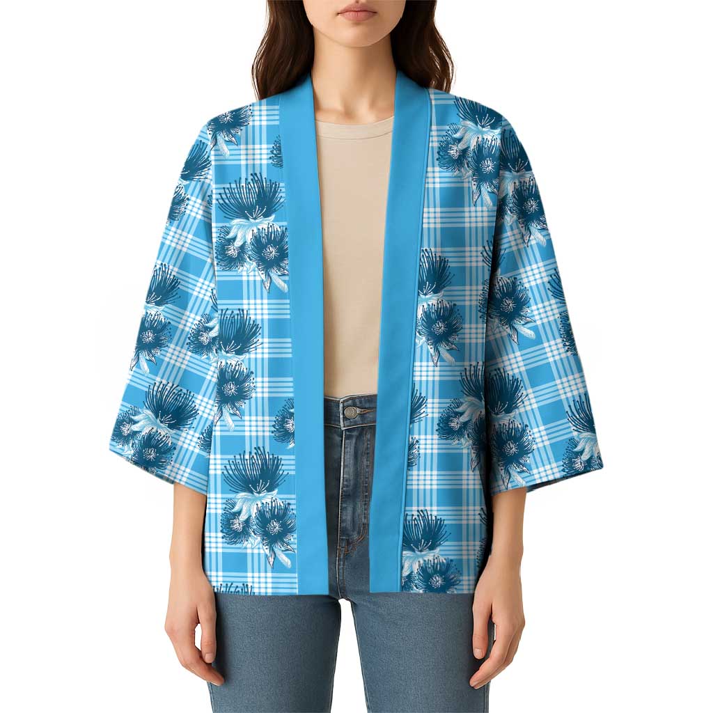 Blue Palaka Hawaii Kimono Hawaiian Lehua Blossoms