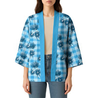 Blue Palaka Hawaii Kimono Hawaiian Lehua Blossoms