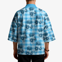 Blue Palaka Hawaii Kimono Hawaiian Lehua Blossoms