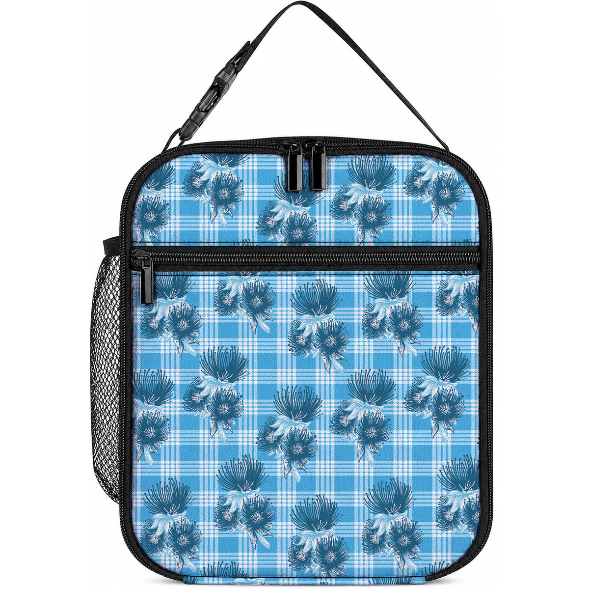 Blue Palaka Hawaii Lunch Bag Hawaiian Lehua Blossoms
