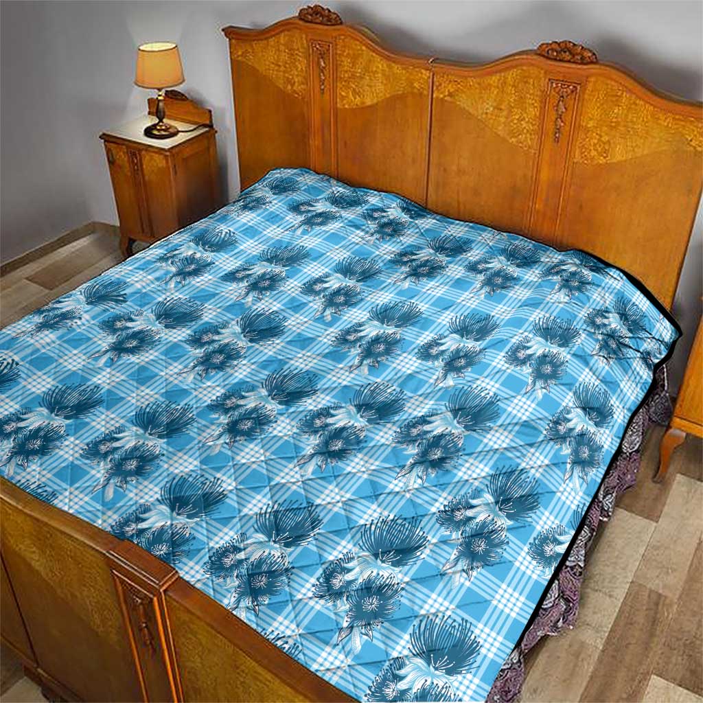 Blue Palaka Hawaii Quilt Hawaiian Lehua Blossoms