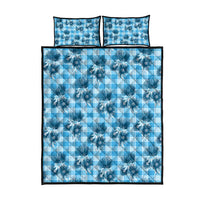 Blue Palaka Hawaii Quilt Bed Set Hawaiian Lehua Blossoms