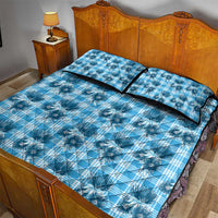 Blue Palaka Hawaii Quilt Bed Set Hawaiian Lehua Blossoms