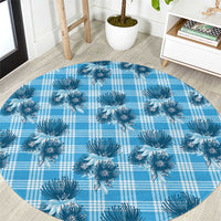 Blue Palaka Hawaii Round Carpet Hawaiian Lehua Blossoms