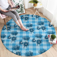 Blue Palaka Hawaii Round Carpet Hawaiian Lehua Blossoms