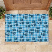 Blue Palaka Hawaii Rubber Doormat Hawaiian Lehua Blossoms