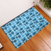 Blue Palaka Hawaii Rubber Doormat Hawaiian Lehua Blossoms