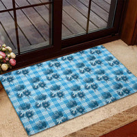 Blue Palaka Hawaii Rubber Doormat Hawaiian Lehua Blossoms