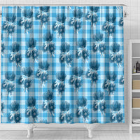 Blue Palaka Hawaii Shower Curtain Hawaiian Lehua Blossoms