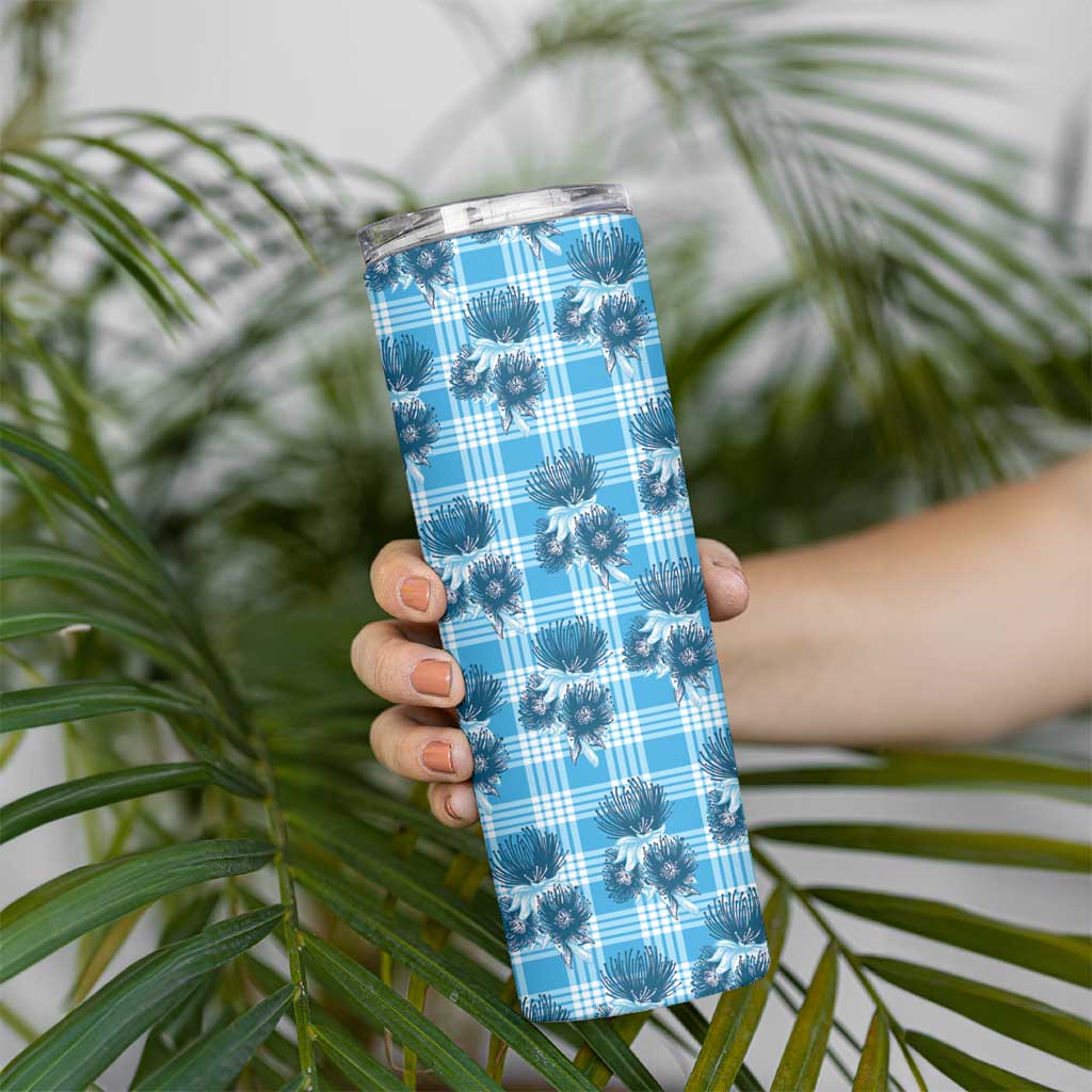 Blue Palaka Hawaii Skinny Tumbler Hawaiian Lehua Blossoms LT05 - Polynesian Pride