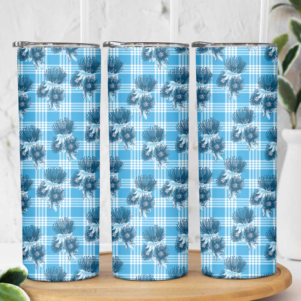 Blue Palaka Hawaii Skinny Tumbler Hawaiian Lehua Blossoms LT05 - Polynesian Pride