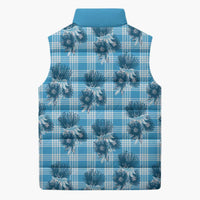 Blue Palaka Hawaii Sleeveless Puffer Jacket Hawaiian Lehua Blossoms