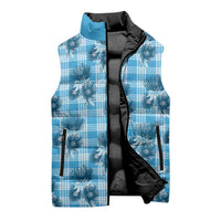 Blue Palaka Hawaii Sleeveless Puffer Jacket Hawaiian Lehua Blossoms