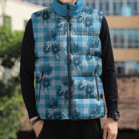 Blue Palaka Hawaii Sleeveless Puffer Jacket Hawaiian Lehua Blossoms