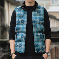 Blue Palaka Hawaii Sleeveless Puffer Jacket Hawaiian Lehua Blossoms