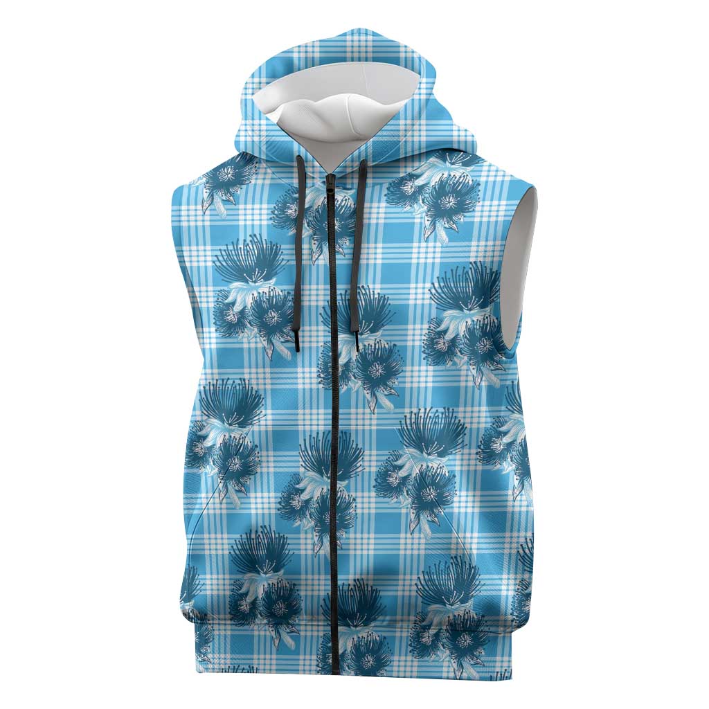 Blue Palaka Hawaii Sleeveless Zip Hoodie Hawaiian Lehua Blossoms LT05 Blue - Polynesian Pride