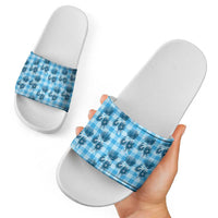 Blue Palaka Hawaii Slide Sandals Hawaiian Lehua Blossoms