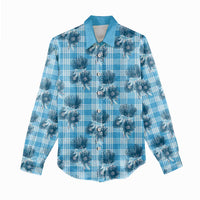 Blue Palaka Hawaii Women Casual Shirt Hawaiian Lehua Blossoms LT05 - Polynesian Pride