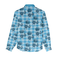 Blue Palaka Hawaii Women Casual Shirt Hawaiian Lehua Blossoms LT05 - Polynesian Pride
