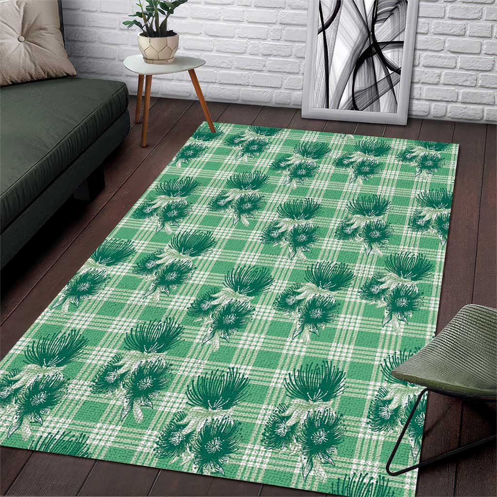 Green Palaka Hawaii Area Rug Hawaiian Lehua Blossoms
