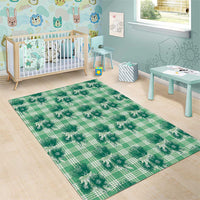 Green Palaka Hawaii Area Rug Hawaiian Lehua Blossoms