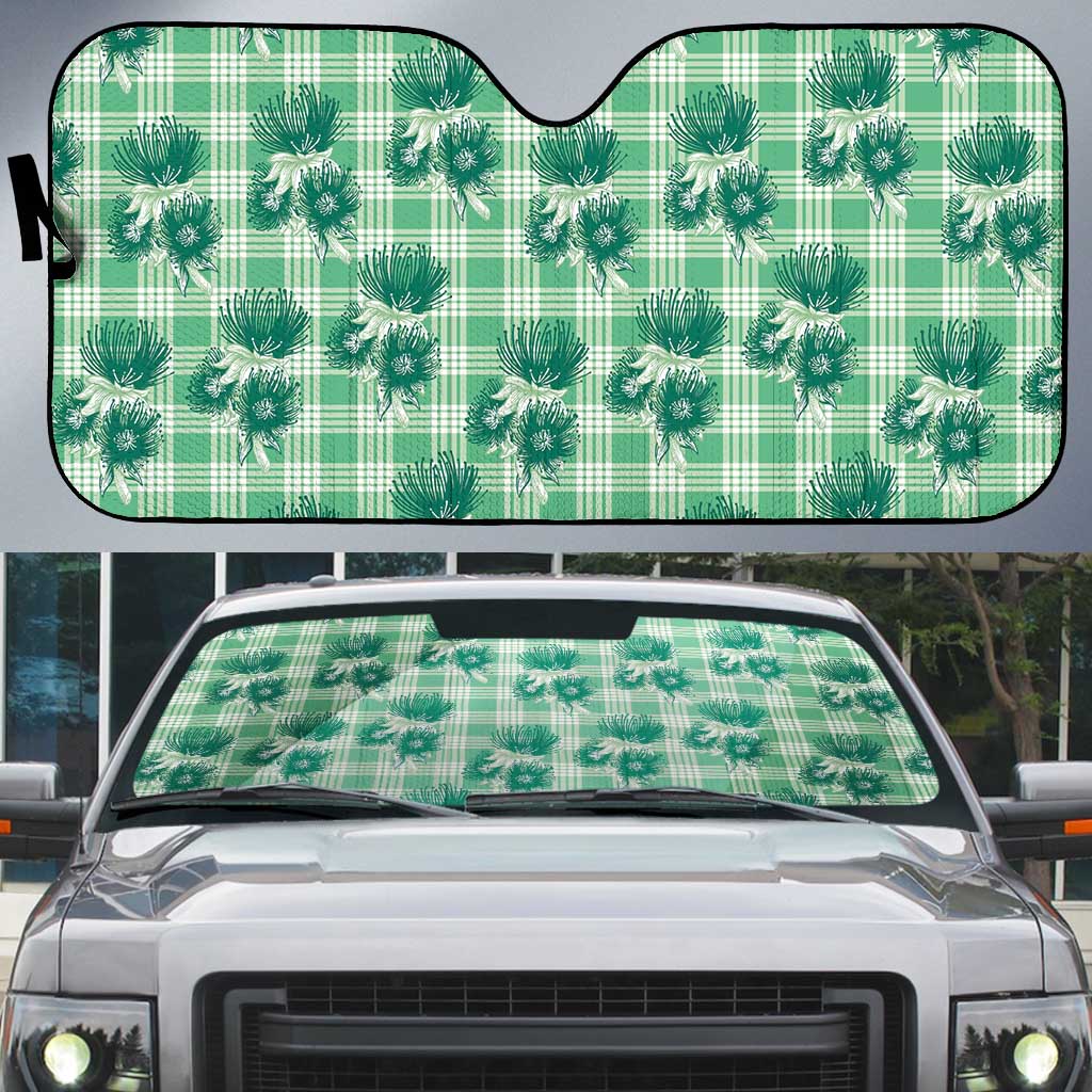 Green Palaka Hawaii Auto Sun Shade Hawaiian Lehua Blossoms