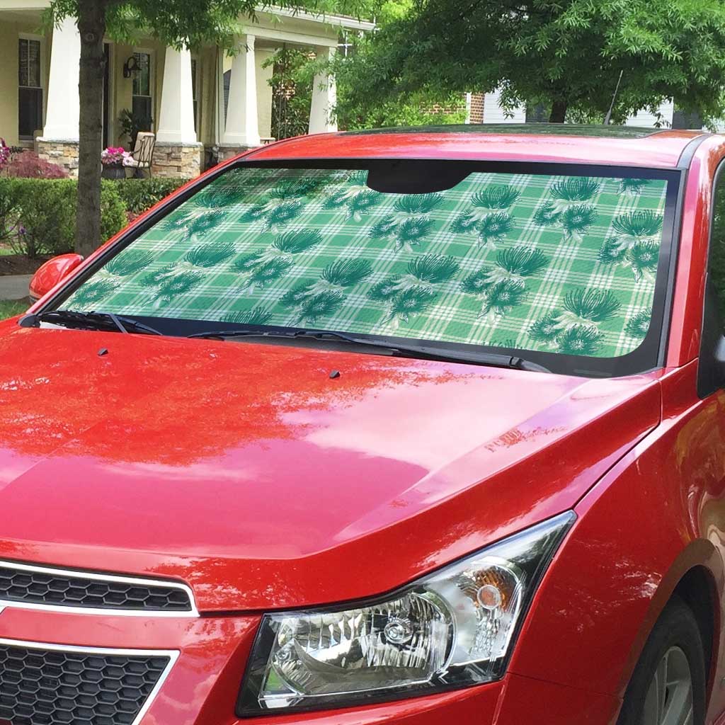 Green Palaka Hawaii Auto Sun Shade Hawaiian Lehua Blossoms