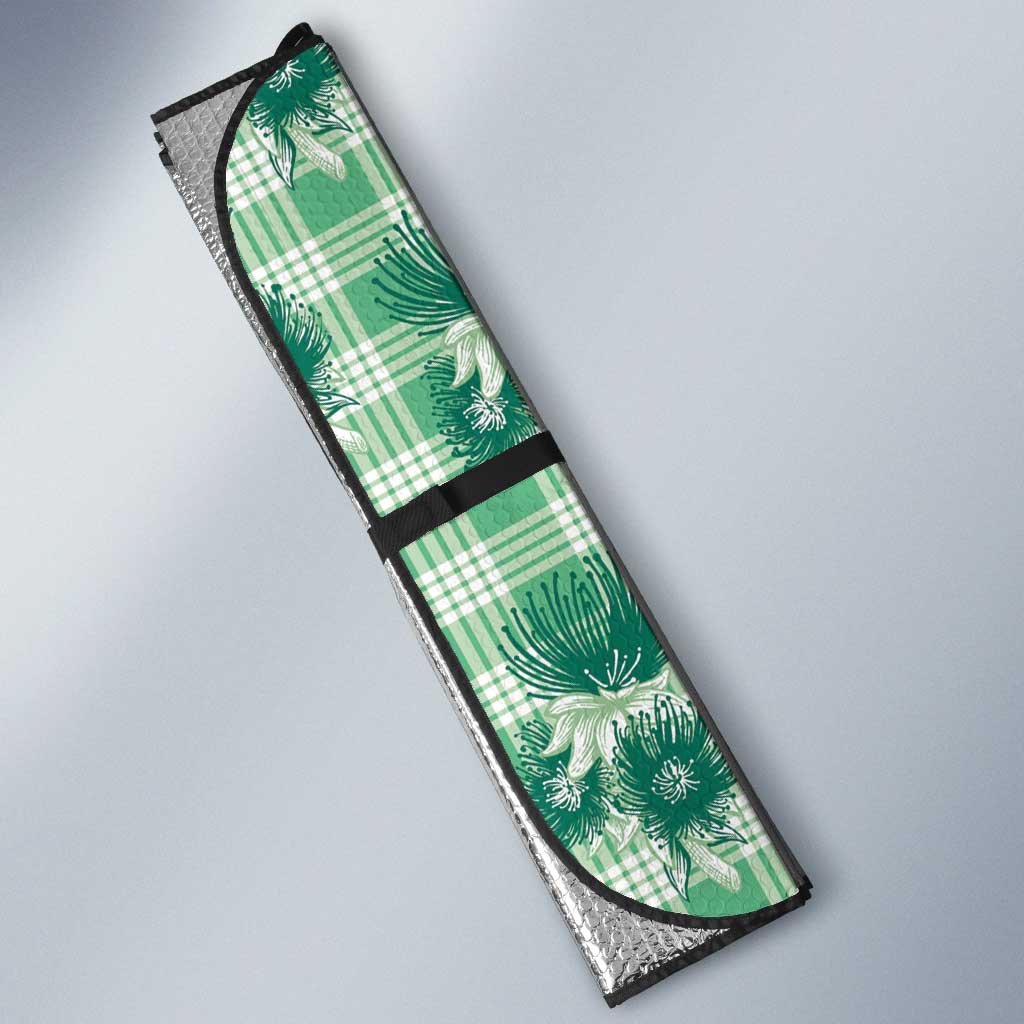 Green Palaka Hawaii Auto Sun Shade Hawaiian Lehua Blossoms
