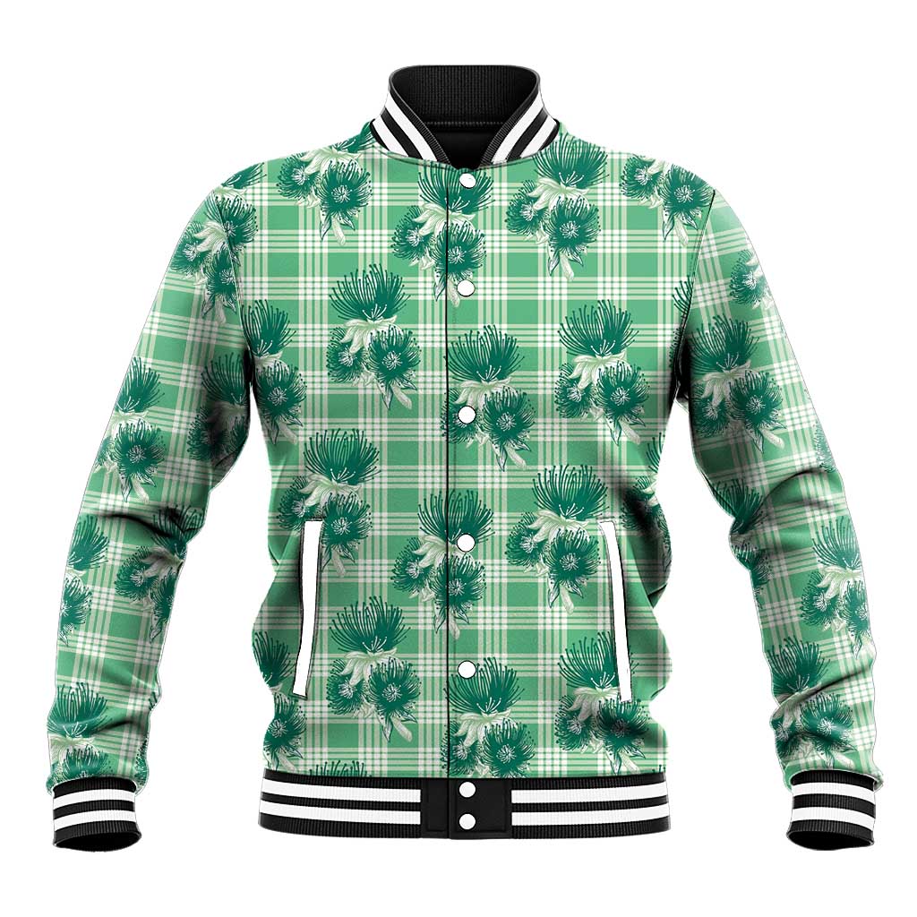 Green Palaka Hawaii Baseball Jacket Hawaiian Lehua Blossoms LT05 Unisex Green - Polynesian Pride