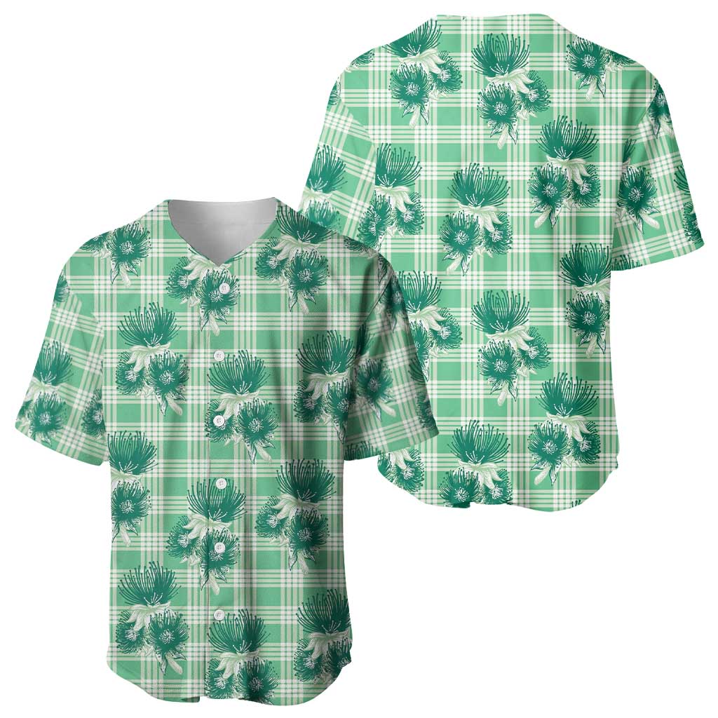 Green Palaka Hawaii Baseball Jersey Hawaiian Lehua Blossoms
