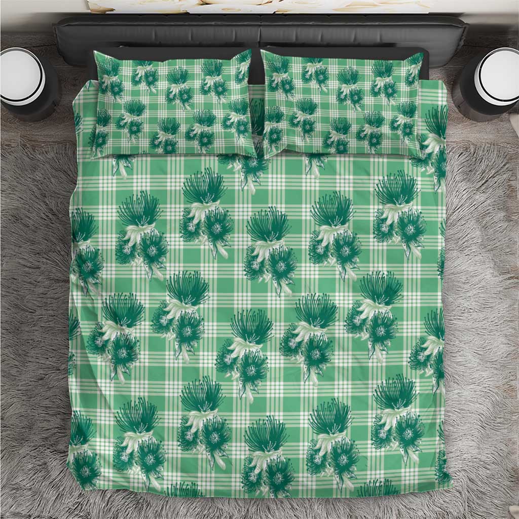 Green Palaka Hawaii Bedding Set Hawaiian Lehua Blossoms