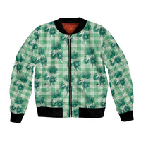 Green Palaka Hawaii Bomber Jacket Hawaiian Lehua Blossoms