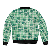Green Palaka Hawaii Bomber Jacket Hawaiian Lehua Blossoms
